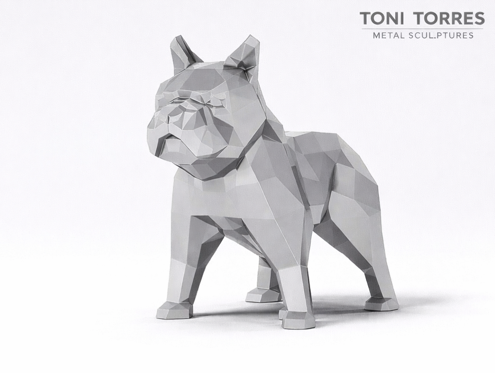 Escultura de Bulldog Francés en acero por Toni Torres